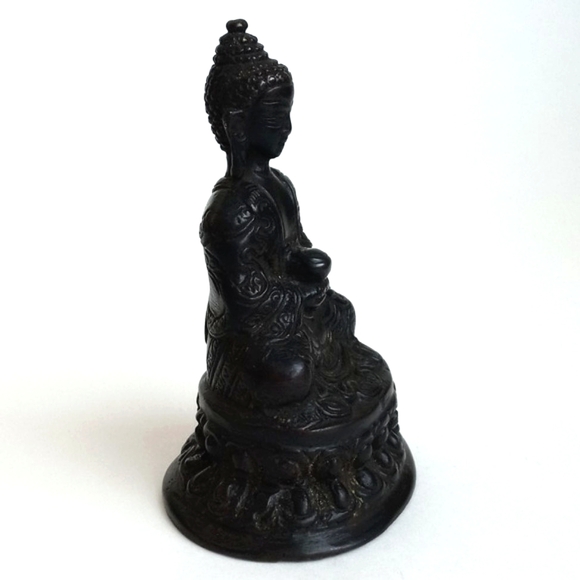 Antique Brass Bronze 4" Sitting Buddha on Lotus - Picture 2 of 11